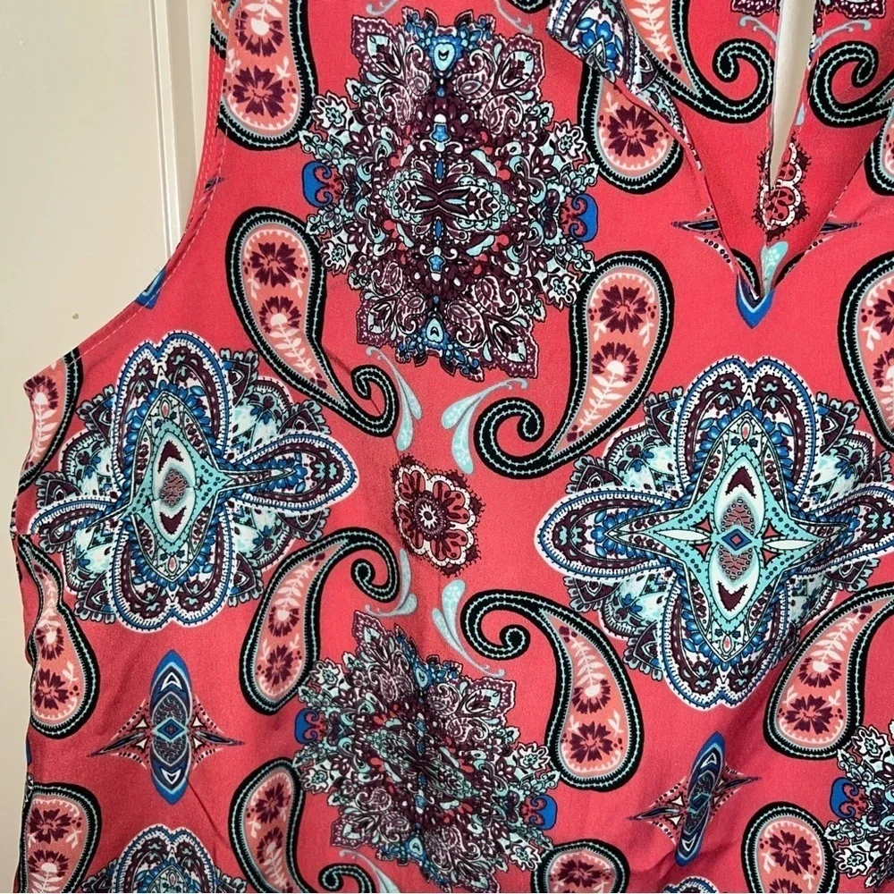 Verse Multicolor Coral Paisley Sleeveless Blouse Size Large Made in the U.S. - Picture 6 of 14